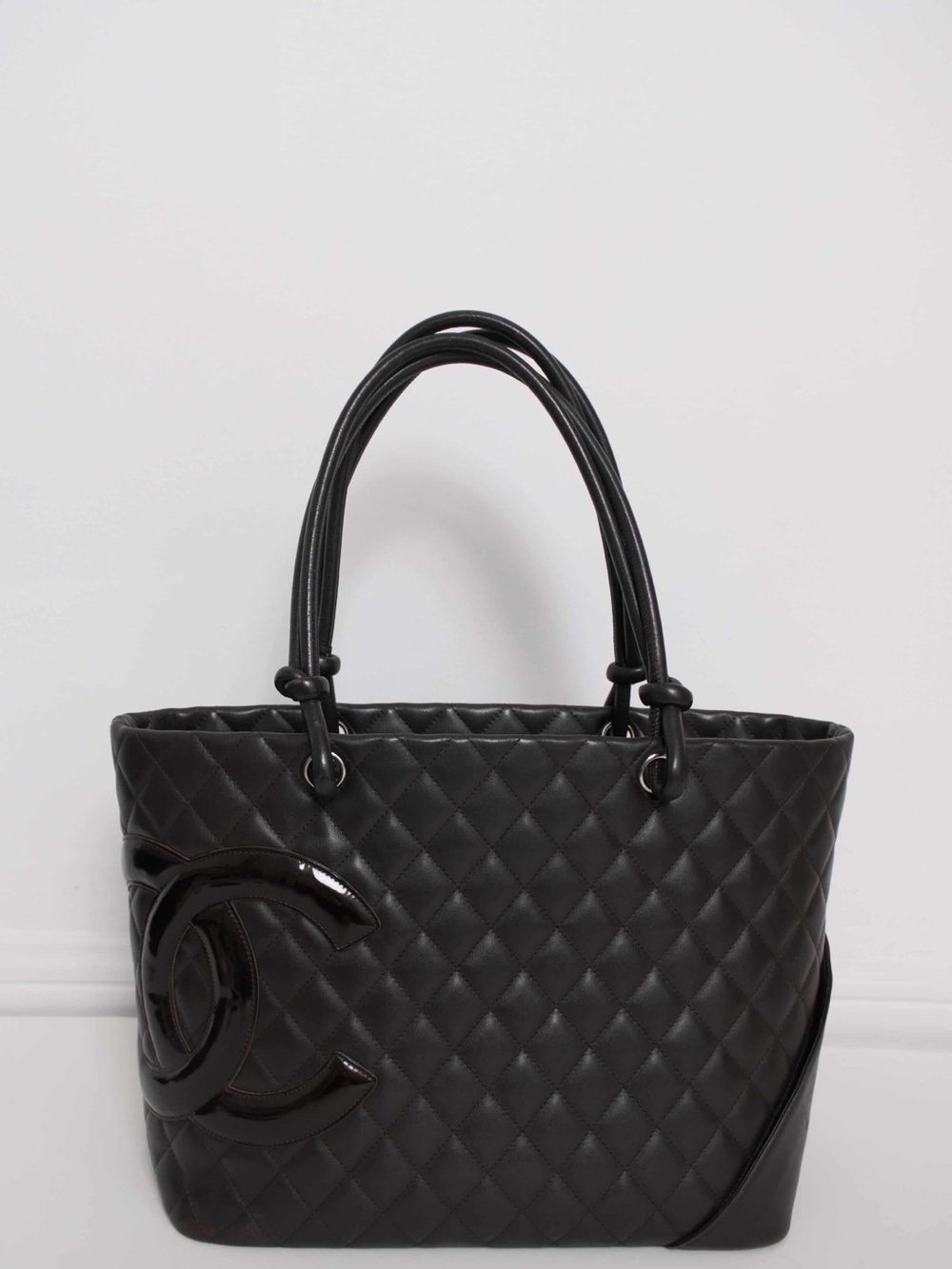 CHANEL Cambon Black Quilted Leather Tote with Signature CC